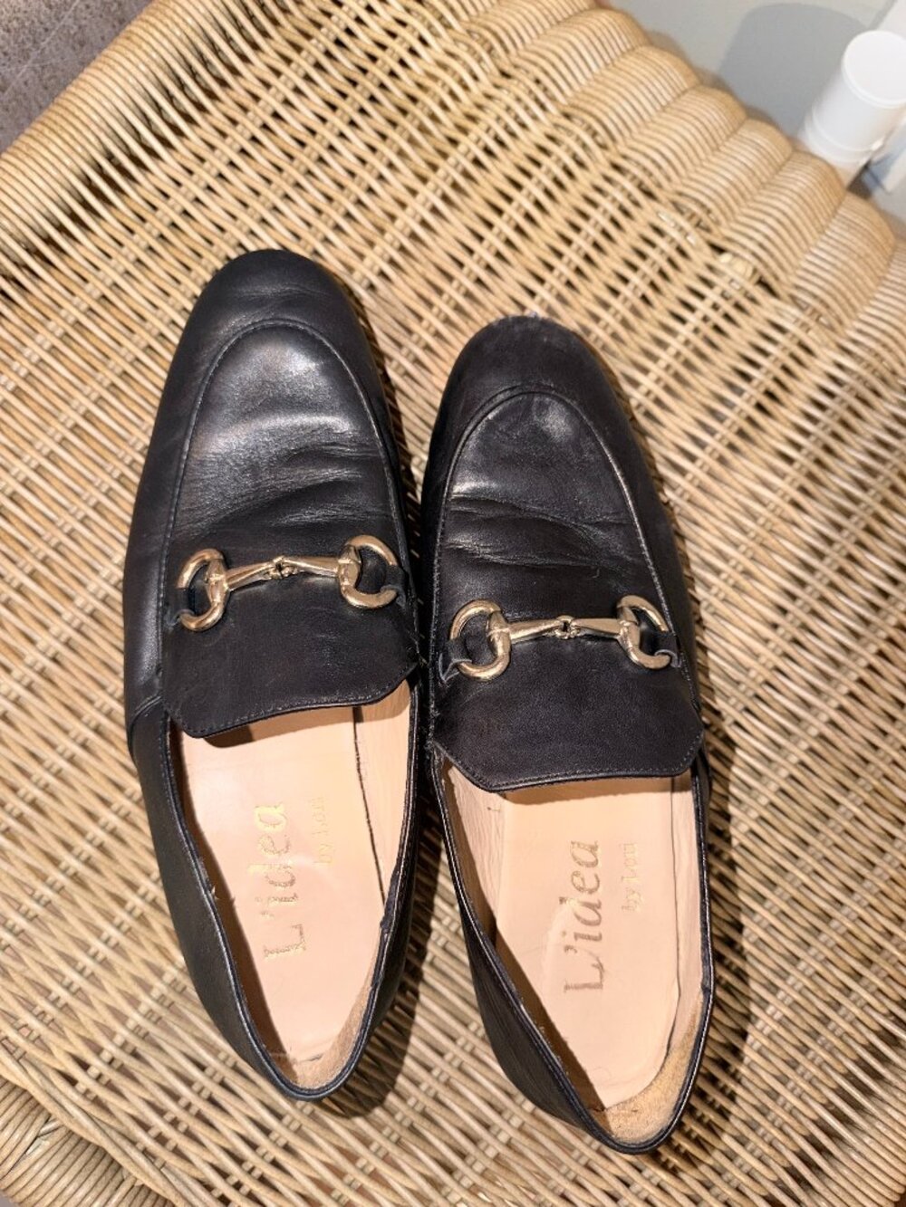 L'idea by Lori Black Leather Horsebit Loafers Made in Italy 37